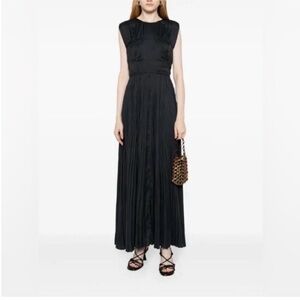 Ulla Johnson Delia plissé Black satin gown dress NWT size 10